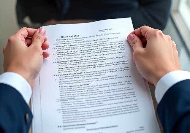 Close up of a lawyer reviewing a legal document with a magnifying glass metaphor